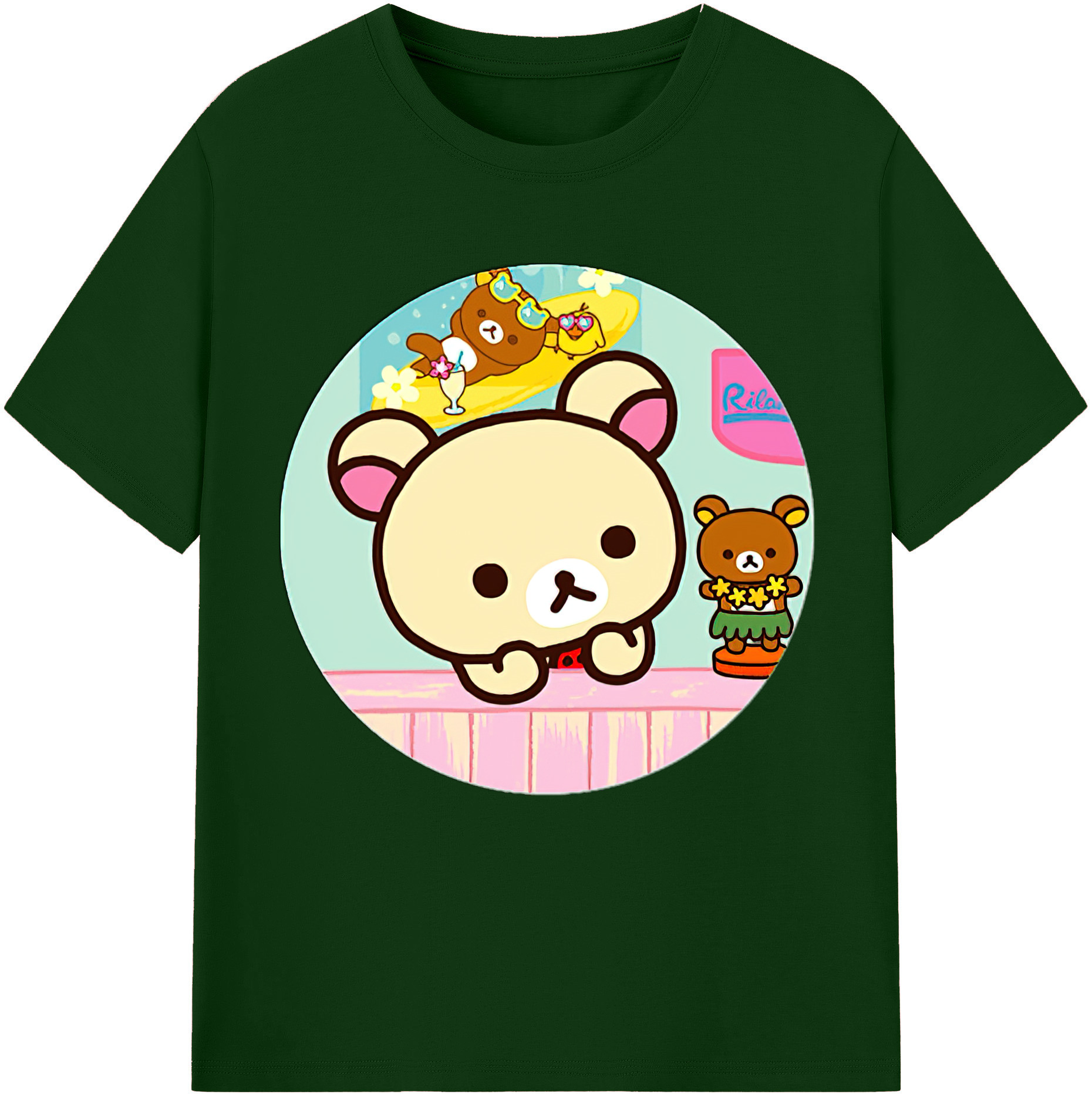 （画像用） リラックマ リラックマ キイロイトリ Rilakkuma Korilakkuma Kiiroitori 綿100％半袖Tシャツ（フロントプリント）
